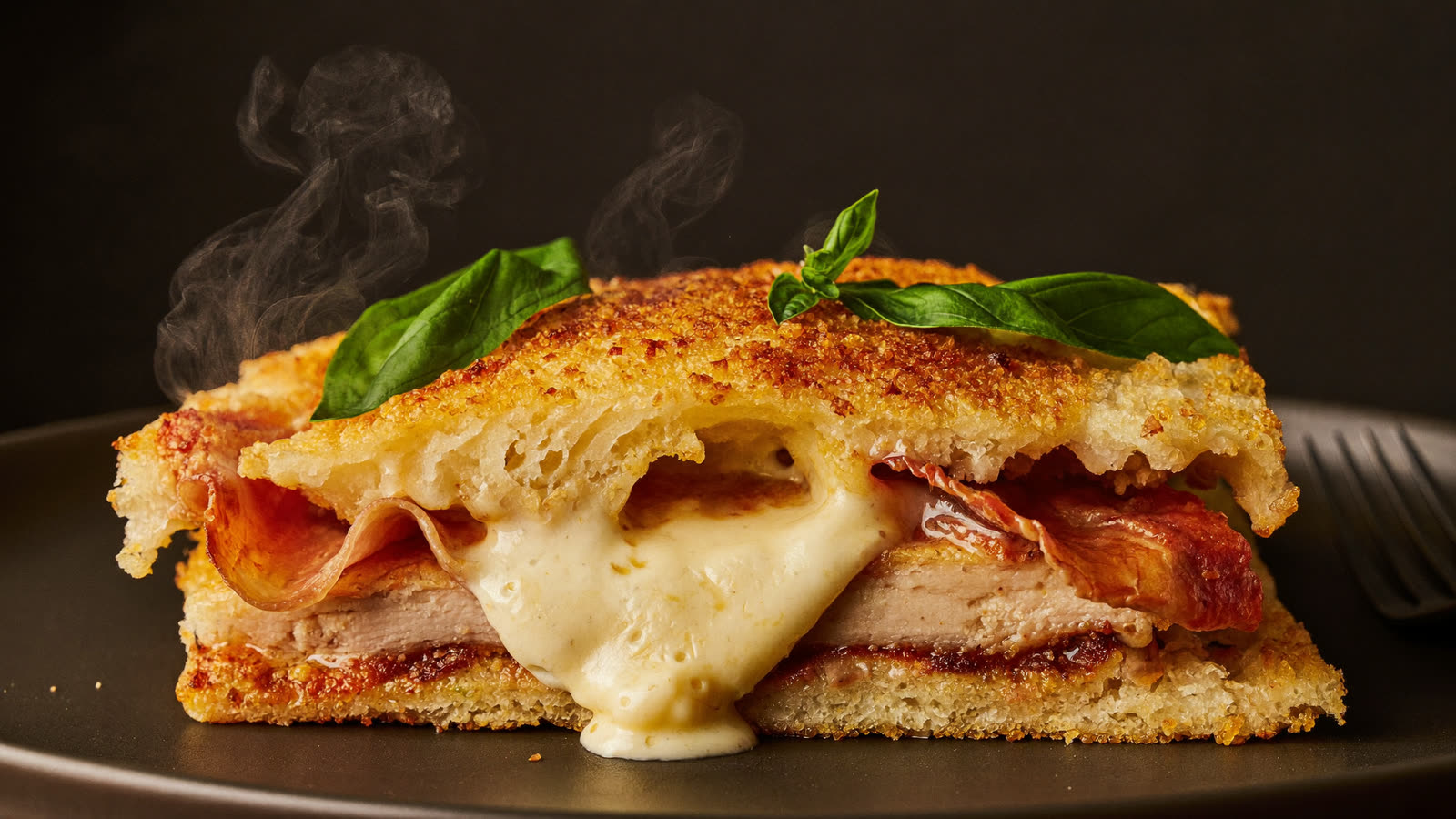 Loaded chicken schnitzel parmigiana smothered in napoli sauce, melted mozzarella and bacon